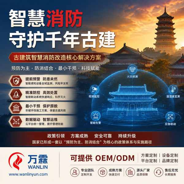 株洲博物馆古建筑智慧消防改造项目部署现场 — 无线物联感知设备隐蔽安装运行