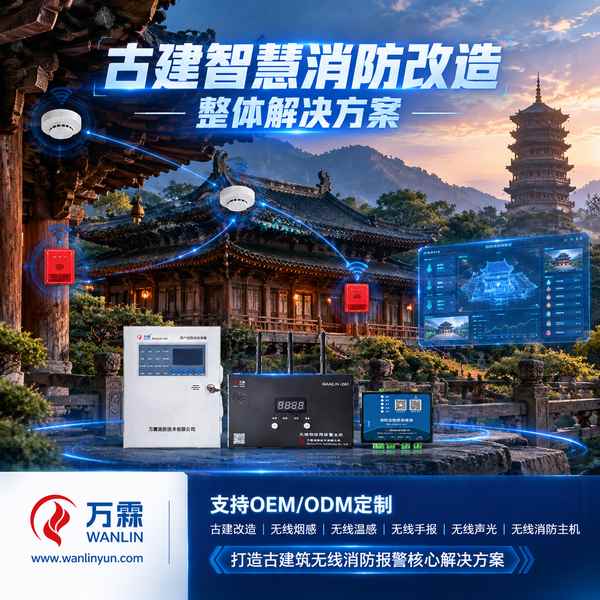 固原文物保管所古建筑无线温感监测装置采购项目现场 — 古建无线消防报警设备安装与平台上线